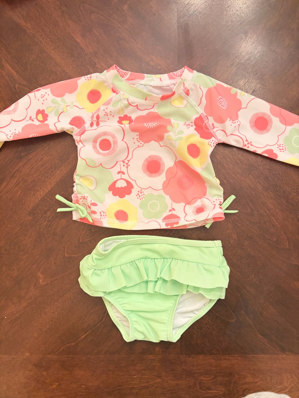 Janie and Jack Coral Floral Long-Sleeve One-Piece with Mint Ruffle Bottoms